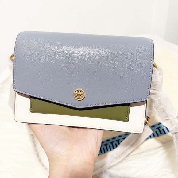 Tory Burch Robinson Color Block Mini Shoulder Bag (Cloud Blue-Ivory-Suede-Green) - Picture 6 of 17